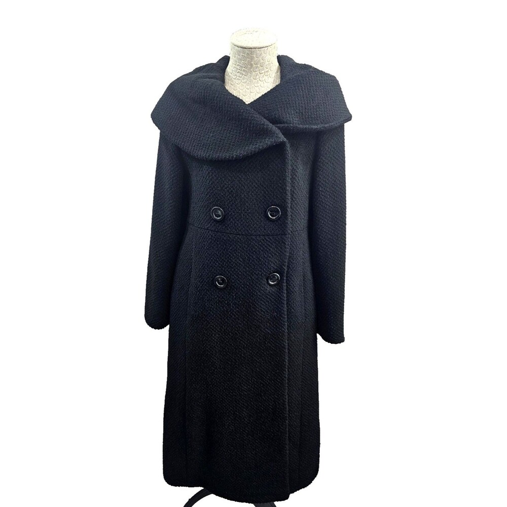 Searle 6 Wool Alpaca‎ Winter Trench Overcoat Long Coat Black Designer warm EUC